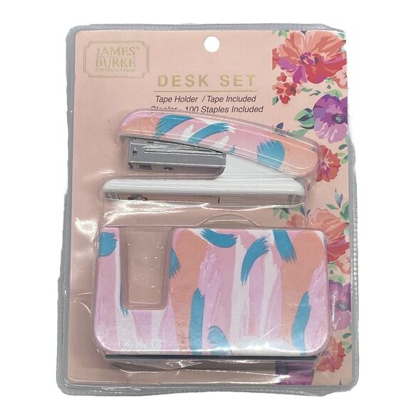 James Burke Collection Desk Accessory Set Stapler 100 Staples Tape Holder New - Picture 2 of 7